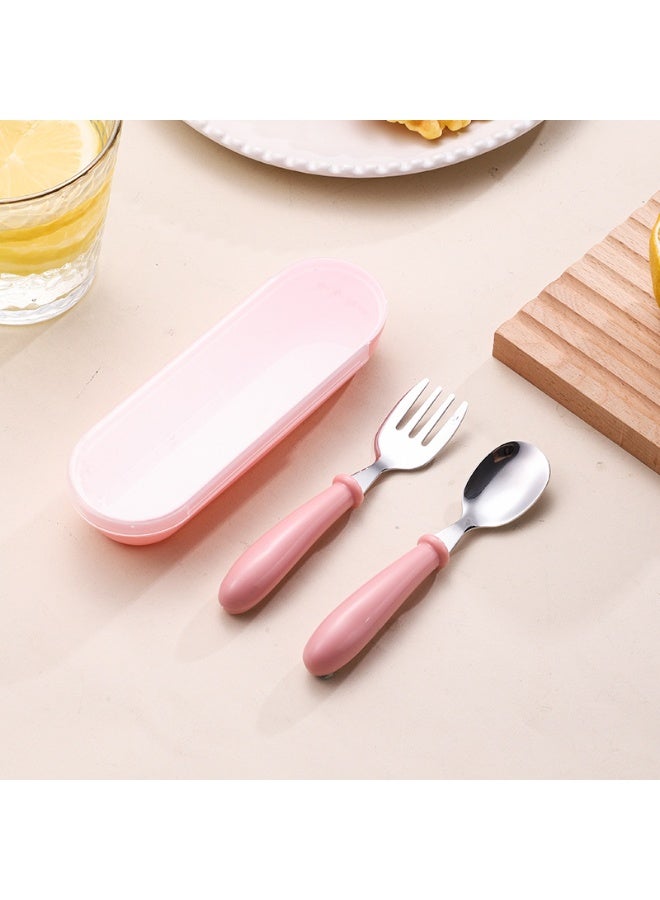 304 Stainless Steel Children's Spoon Fork Suit Student Baby Feeding Tableware Baby Dining Portable Box